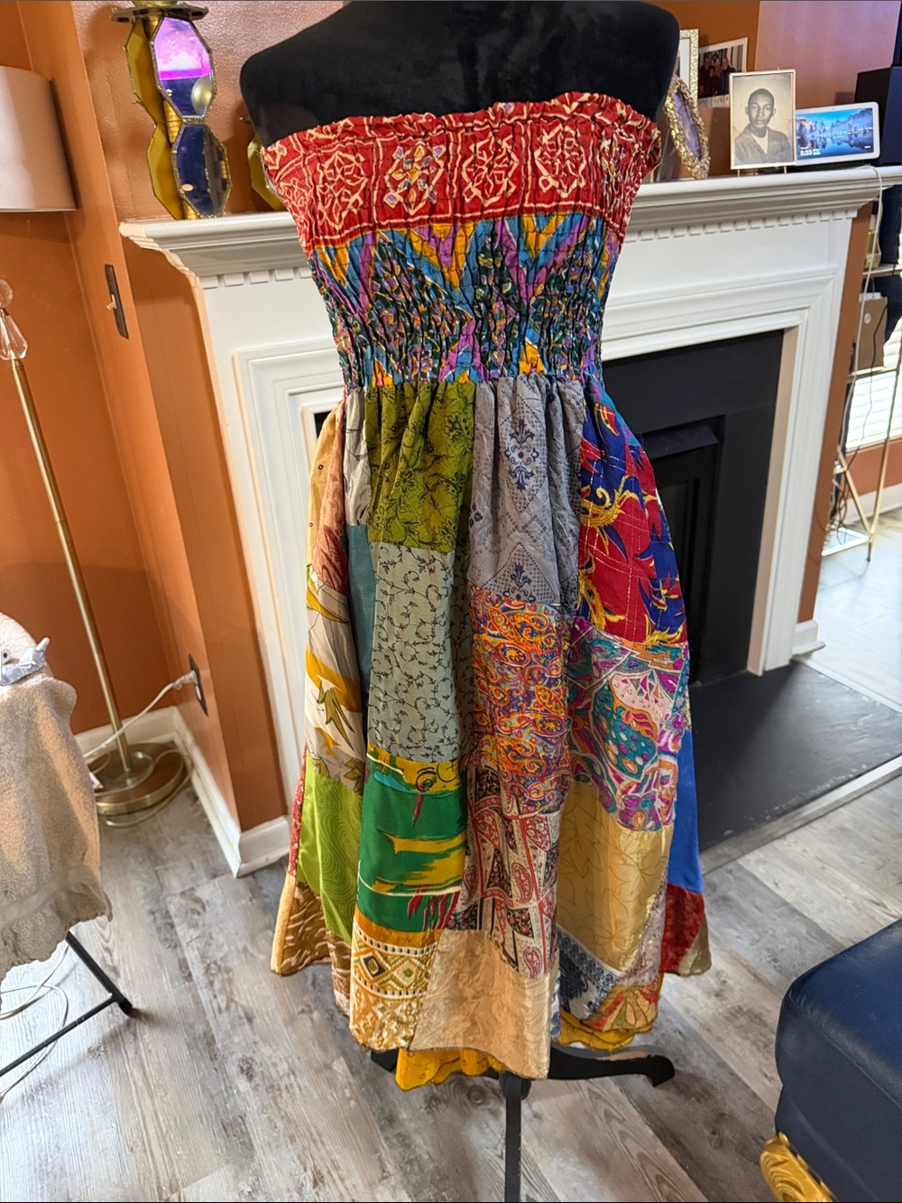Bohemian Multicolor Strapless Patchwork Dress